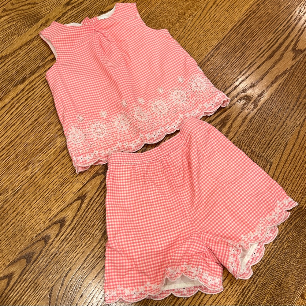 Baby Gap - pink checked 2 piece set w/ embroidered cutouts - Size 3